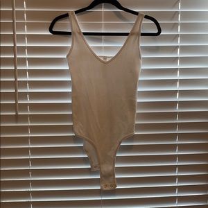 Aura White Ribbed V-Neck Bodysuit